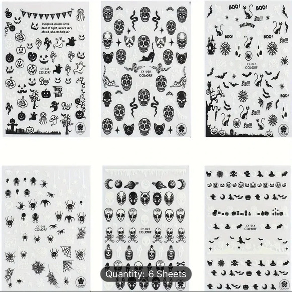 6pcs Glow-In-The-Dark Halloween Nail Art Stickers - Self-Adhesive, Reusa… - Picture 8 of 9